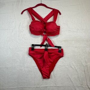 Victoria's Secret Bikini Set 32DDD/S pinkish Red High Waist Push Up Women